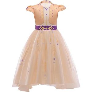 Prinses - Anna jurk - Frozen II - Frozen -  Prinsessenjurk - Verkleedkleding - Goud - Maat 122/128 (6/7 jaar)