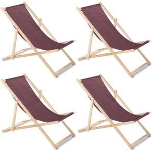 GreenBlue - Set van 4 stuks strandstoel - Houten ligstoel Beukenhout Drie verstelbare rugleuningposities bordeauxrood