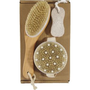 3 in 1 Bamboe Doucheborstel Set | Dry Brush | Douche Borstel | Badborstel | Voet/Eelt Vijl | Anti-Cellulitis | Rugborstel | Scrubborstel | Bamboo