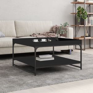 vidaXL - Salontafel - 80x80x45 - cm - bewerkt - hout - en - ijzer - zwart