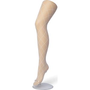Bonnie Doon Dames Ruiten Panty 30 Denier Off White maat S/M - Chique Panty - Ruit Dessin - Brede Boord - Comfort - Ruitjes - Diamant - Geruite Print - Rhombus Tights - Feestelijk - Gebroken Wit - Ecru - Crème - Ivory - BP201911.250