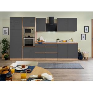 Goedkope keuken 335  cm - complete keuken met apparatuur Lorena  - Eiken/Grijs - soft close - keramische kookplaat  - afzuigkap - oven - magnetron  - spoelbak