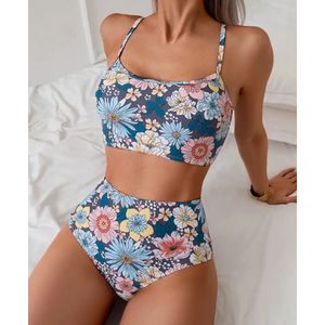 Sexy elegante kleurrijke bikini tankini met bloemenprint met extra hoge slip model02 maat L