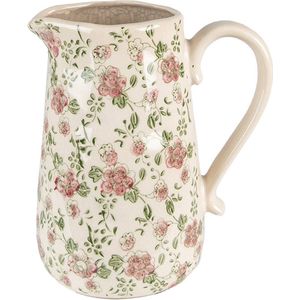 Set van 2 x Decoratieve Schenkkan 20x14x23 cm Roze Beige Keramiek Bloemen Waterkan Kan