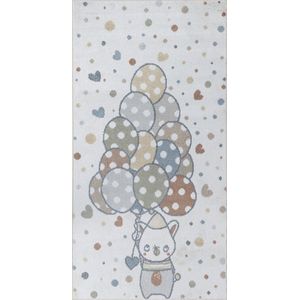 SURYA Vloerkleed - Machinewasbaar Kinderkamer, KinderTapijt, SpeelTapijt - Ballonnen BALOON BUDDY - Meerkleurig/Beige - 80x150cm