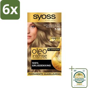 SYOSS - Oleo Intense 7-10 - Haarverf - Permanente Haarkleuring - Natuurlijk blond - Langdurige Kleur - Voordeelverpakking - 6 stuks - Grijsdekking - Ammoniakvrije haarkleur