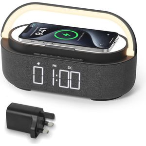 Digitale wekkerradio met draadloze oplader en Bluetooth-luidspreker - Slimme wekker met nachtlampje en USB-oplader