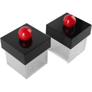 Allecto plus - Set van 2 transparante wattenschijfjeshouders met deksels, badkamer organizer voor wattenstaafjes, cosmeticapotten met zwarte deksels. Duurzame opbergoplossing voor badkamerbenodigdheden.