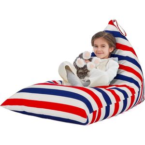 Zitzak voor knuffeldieren, alleen voor kinderen en volwassenen, extra grote zitzak zonder vulling, pluchen dierenhouder en organizer, hoogwaardig canvas, 250 l (rode en blauwe strepen)