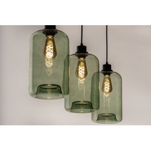 Lumidora Hanglamp 74445 - 3 Lichts - E27 - Zwart - Groen - Glas