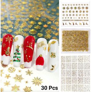 GUAPÀ® Nail Art Nagelstickers | Nagel Stickers Kerst | Nail Art 3D Stickers | Nagelstickers Kinderen | Zelfklevende Nagelstickers Goud | Nail Art Stempel | 30 velletjes Kerst Nagel stickers Goud
