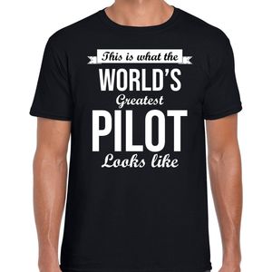 Worlds greatest pilot cadeau t-shirt zwart voor heren - Cadeau verjaardag t-shirt piloot XL