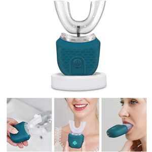 Elektrische ultrasone tandenborstel 360° Automatische tandenborstel U-vormige intelligente reinigingstandenborstel Draadloze tandenborstel, groen