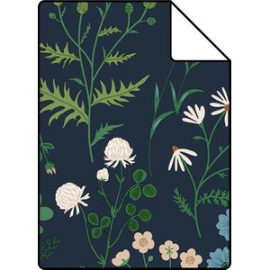 Proefstaal ESTAhome behang veldbloemen inktblauw en groen - 26,5 x 21 cm - 139844-S