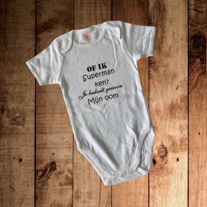 Grappige romper met tekst 'Mijn oom is Superman' | Origineel kraamcadeau - maat 62 - wit korte mouw