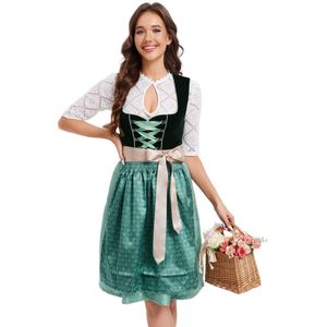 Dirndl dames korte traditionele jurk midi dirndl complete sets met 3 stuks inclusief dirndl jurk, dirndl blouse en dirndl schort voor Oktoberfest Groente 46