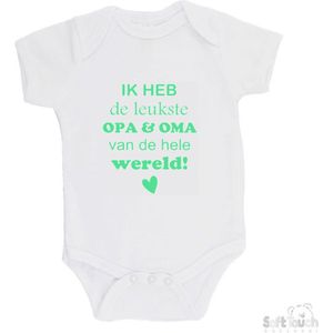 100% katoenen Romper ""Ik heb de leukste opa & oma van de hele wereld"" Unisex Katoen Wit/mint Maat 56/62