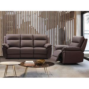 Vente-unique 3 zits relaxbank en -fauteuil van buffelleer PAKITA - Bruin L 208 cm x H 102 cm x D 92 cm