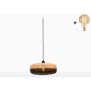 Hanglamp - PALAWAN - Zwart/Naturel Bamboe - Small (40x15cm) - Met LED-lamp