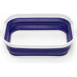 Opvouwbare kuip van 13 liter met handvat - Draagbare picknickmand/krater voor buiten - Opvouwbare boodschappentas - Ruimtebesparende opslagcontainer (wit/marineblauw)