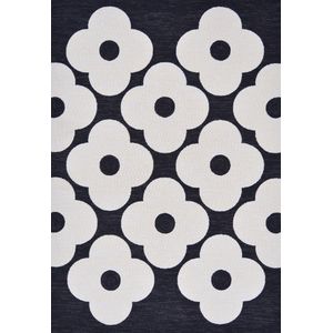 Orla Kiely - Orla Kiely Spot Flower Black Outdoor 460805 Vloerkleed - 140x200  - Rechthoek - Buiten,Laagpolig Tapijt - Modern - Wit, Zwart, Zwart_wit