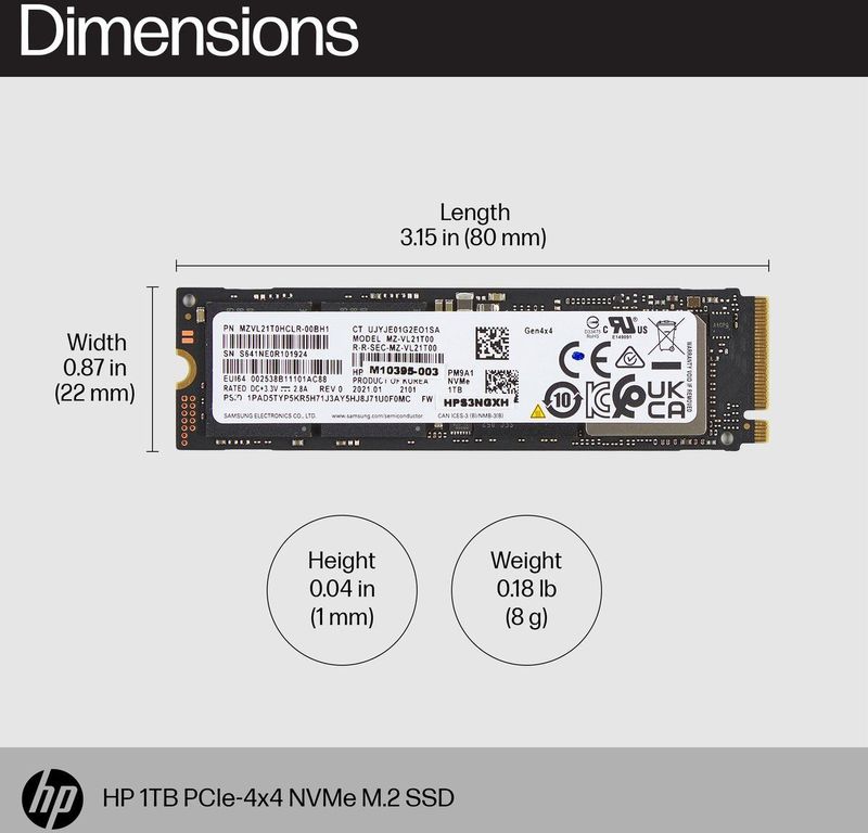 HP 1TB PCIe4x4 NVMe M.2 SSD