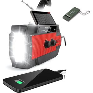 BSTNL Noodradio Elite - AM/FM - Radio Op Batterijen (Accu) Voor Rampen - 4000 mAh Solar Powerbank - Survivalradio - Noodradio Solar Opwindbaar - Zaklamp - SOS Knop - Powerbank Zonneenergie - USB C - Noodpakket voor Thuis - Rood