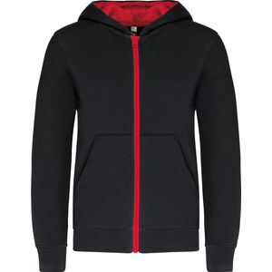 Kariban Kindersweater met rits en capuchon K486 - BLACK / RED - 12/14 Y (12/14 ans)
