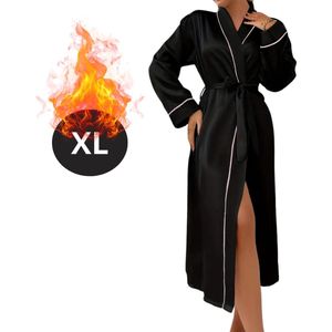Livano Satijnen Jurk - Slipdress - Pyama Dames - Badjas - Ochtendjas - Kimono - Erotisch - Kamerjas - Zwart XL
