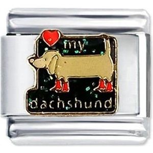 Quiges - Schakel - Bedel - 9mm - charms - Ik hou van mijn - tekkel - hond - Geschikt voor - Nomination- armband - Schakelarmband - italy bedels armband