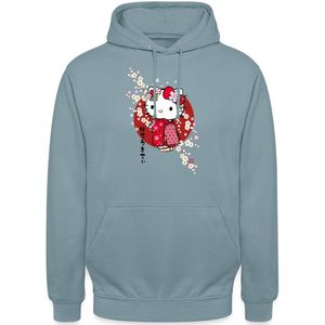 Hello Kitty In Een Rode Kimono En Kersenbloesems Hoodie Unisex