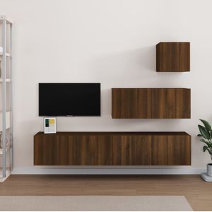 The Living Store Wandmontage TV-meubelset Bruineiken - 30.5 x 30 x 30 cm / 80 x 30 x 30 cm (B x D x H) - Duurzaam en voldoende opbergruimte