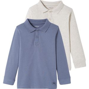 Vertbaudet - Set van 2 Jongenspolo's - Effen en Tweekleurig - Lange Mouwen