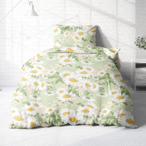 Renforce Beddengoed, 135 x 200 cm, katoen, groene bloemen, margerieten, bloemen, 135 x 200 cm, leuk lentebeddengoed, bloemenpatroon