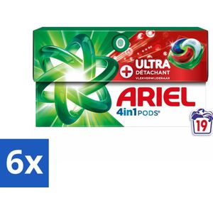 Ariel - 4in1 Wasmiddel Pods - Ultra Vlekverwijderaar - 19 Pods - Voordeelverpakking - 6 stuks