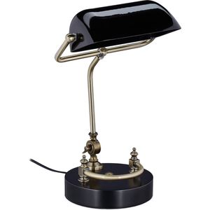 Relaxdays bankierslamp - kantelbaar - notarislamp - E27-fitting - vintage lamp - zwart