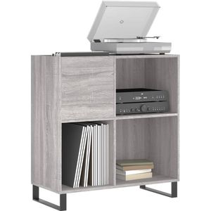 Platenspelermeubel - LP-kast - Platenspelerkast - Draaitafelstandaard - Platenspelerstandaard - Vintage Displayplank - Grijs Sonoma Eiken