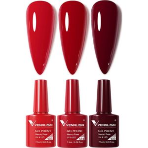 Venalisa UV Gellak Rood Combi - 22.5 ml (3x 7.5 ml) - Rode Gellak - Gellac Rood - Gellak Red - Gellak Set Rood - Gellak Kleuren - Venalisa Gellak - Gellak Nagellak