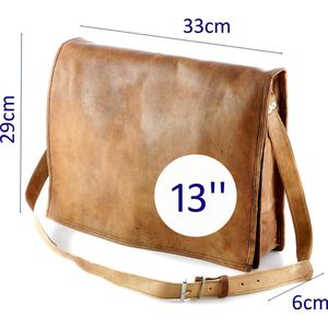 Schoudertas Vintage Stijl Unisex Tas van Cognac bruin echte Leder - Almeria 13''