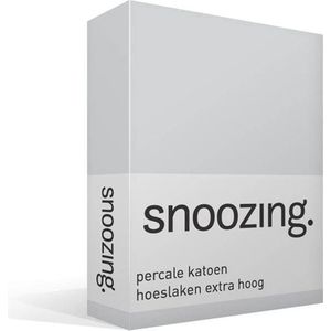 Snoozing - Hoeslaken - Extra hoog - Lits-jumeaux - 160x200 cm - Percale katoen - Grijs