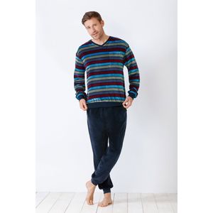 Warme blauwe velours herenpyjama van Hajo - Blauw - Maat - 46