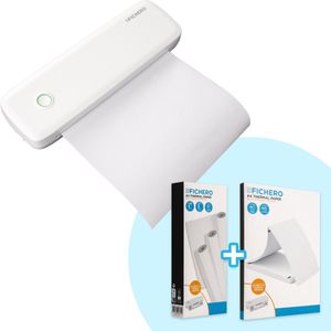 Fichero Pocket Printer A4 - Combideal met 3x Papierrollen A4 en Kettingpapier A4 - Mini Printer - Wit