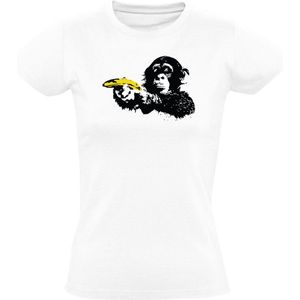 Aap met een banaan Dames T-shirt - dieren - eten - fruit - game - dierentuin - oerwoud - jungle - wild - natuur - humor - grappig