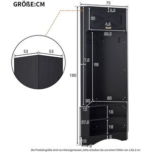 Pugsdrly Garderobeset Moderne garderobekast, garderobe voor in de hal, 4 hangende haken, zwart, afmetingen: L53/ /53/H180 cm