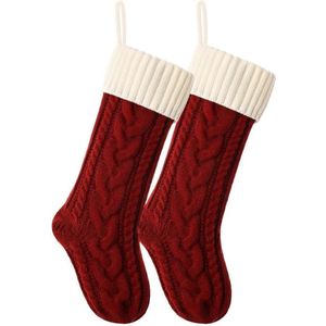 Kerstsokken, 46 Cm, Klassieke Kabelgebreide Set, Groot, Klassieke Kinderkousen In De Vorm Van Een Open Haard, Familiekousen, Kerstversiering Voor Een Feestje (Rood En Wit, 2-Pack)
