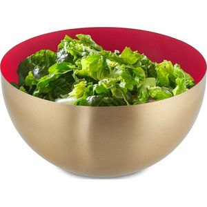 Relaxdays saladeschaal - 2 liter - saladekom - serveerschaal - rond - mengkom - rvs - rood
