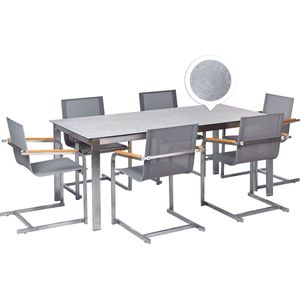 COSOLETO - Tuinset 6 persoons - Grijs - Graniet/Glas
