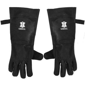 BBQ Leren Handschoenen Zwart | Barbecue Lederen Handschoen | BBQ & Oven handschoenen – Extra groot voor betere bescherming | Gevoerd