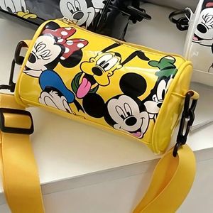 Disney Mickey & Minnie Mouse Schoudertas - Kleurrijk Cartoon Ontwerp - Cilinder Crossbody Tasje Voor Vrouwen - Geel