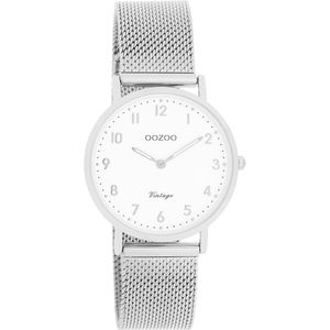 Zilverkleurige OOZOO horloge met zilverkleurige metalen mesh armband - C20345